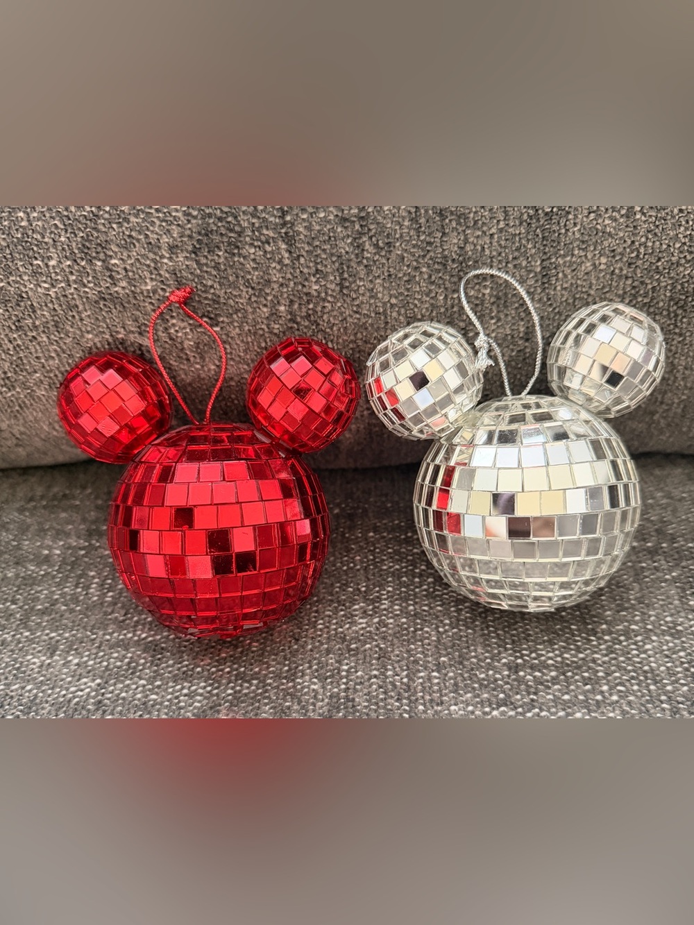 RARE DISNEY Holiday Mirrored Disco Mickey Ornaments - Red and Silver - 4”